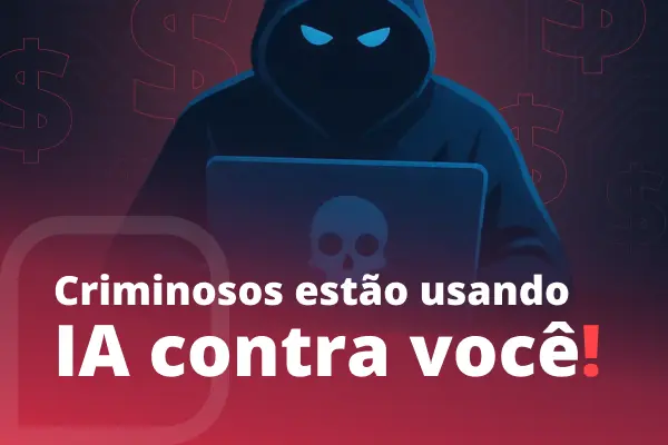 Ilustração de uma tela com símbolo de caveira e vírus digitais em vermelho, acompanhada do texto 'Antivírus apenas, não basta'